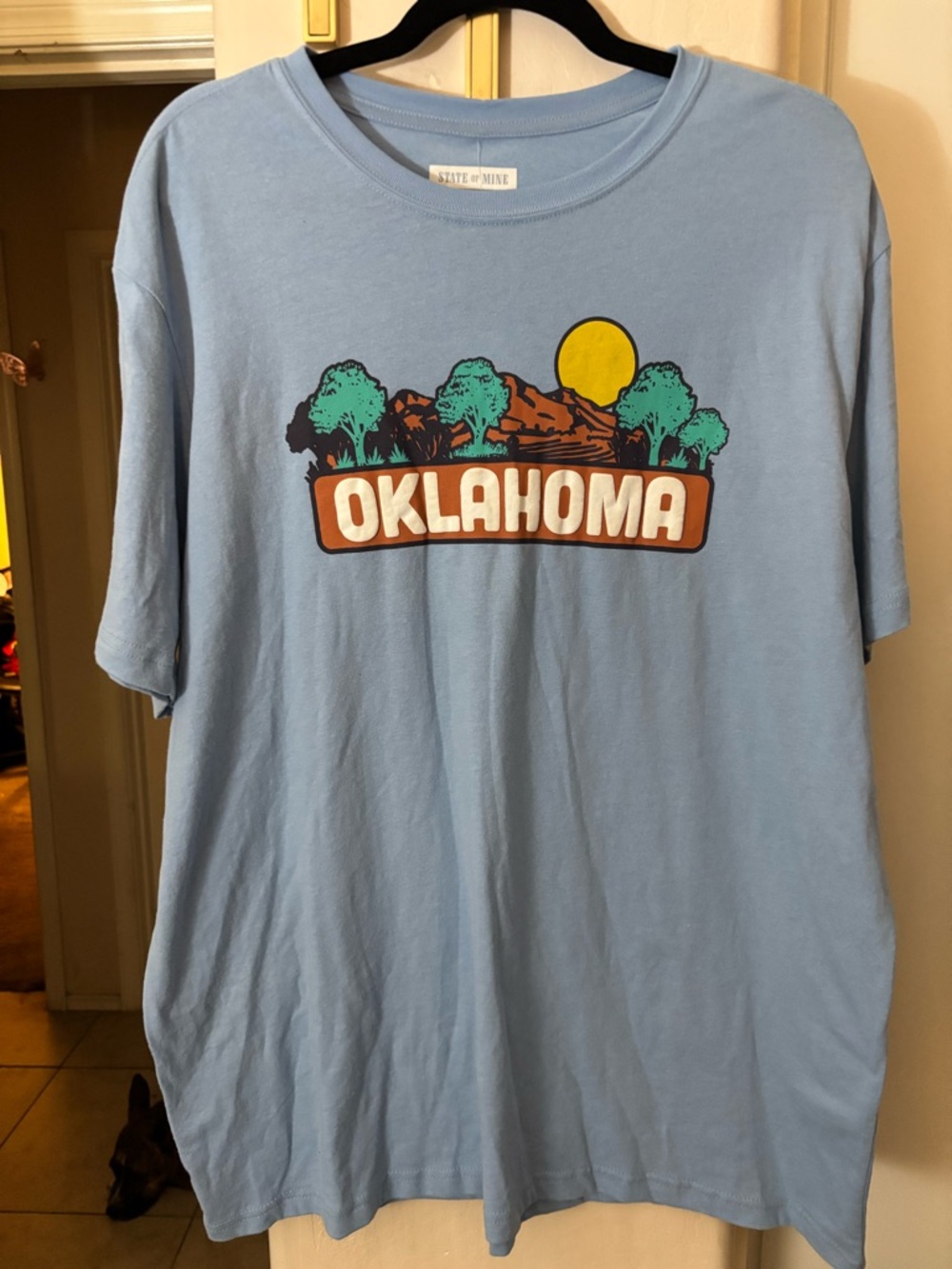 🍾NWT State of Mind Oklahoma Tee in Light Blue with Yellow Sun, Size XXL